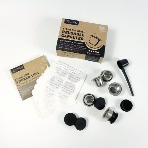 5x újratölthető SEALPOD kapszula + 120 db Nespresso ® tető